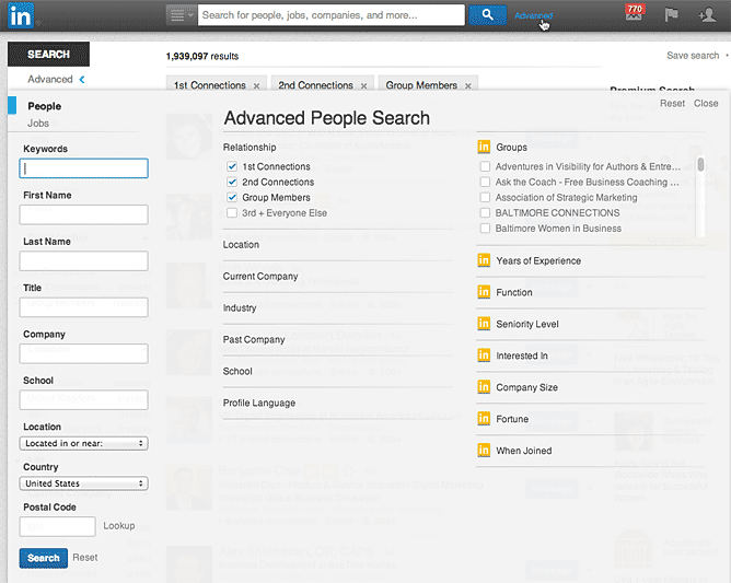 LinkedIn Advanced search